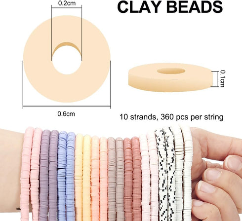 MIIIM 8000 PCS 20 Colors Pastel Clay Beads Strands, Polymer Clay Beads Kit for Bracelets Making, Vinyl Heishi Beads 6mm, with Gold Spacer Beads an...