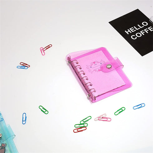 A7 Pink Red Glitter PVC Binder Cover Round Ring Binders Dia 15mm 6-Rings Snap Button Closure Shiny Dots Decor Loose Leaf Journal Albums DIY Cover ...