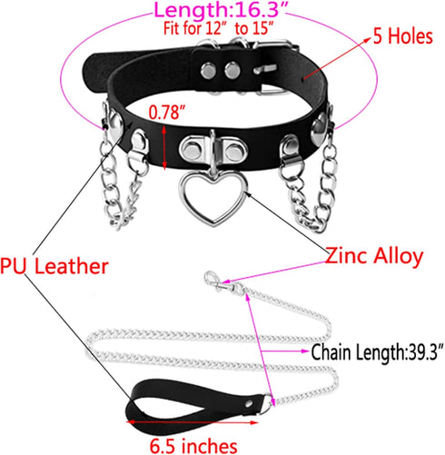 Soft Leather Choker Collar with Chain Leash Set Heart Pendant Necklace for Womens Pet Dogs Cats Unique Gifts...