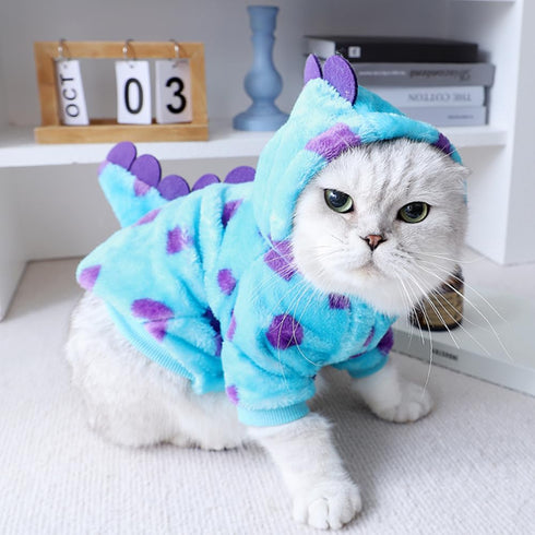 Dinosaur Dog Clothes for Small Dog Girl Boy,Fleece Winter Puppy Hoodies with Leash Ring,Cold Weather Coat for Cat,Funny Dog Dinosaur Costume for C...