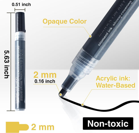 AKARUED Black Acrylic Paint Markers, 8 Pack Acrylic Black Paint Pen Sets for Rock Painting, Wood, Stone, Glass, Ceramic, Paper, Drawing, Art Proje...