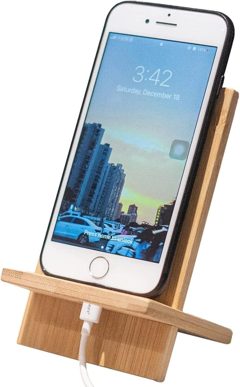 Bamboo Phone Stand Holder Adjustable Folding Phone Stand with Chargeable Hole for Desk...