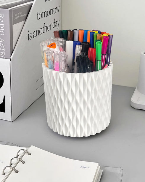 Rotating Pen Pencil Holder for Desk, 5 Slots Unique White Desk Pen Organizer Easthetic Desktop Supplies and Accessories for Women Girls, Pen Cup P...