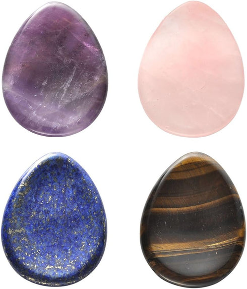 CrystalTears 4 PCS Thumb Worry Stone-Amethyst Rose Quartz Lapis Lazuli Tiger's Eye Healing Crystal Pocket Palm Stone...