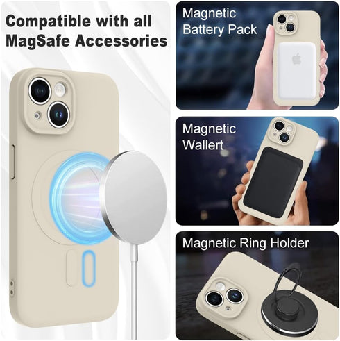 ZIYE Compatible with iPhone 15 Case Magnetic for Women Men with Camera Lens Protector Compatible with MagSafe Soft Silicone Microfiber Lining Shoc...