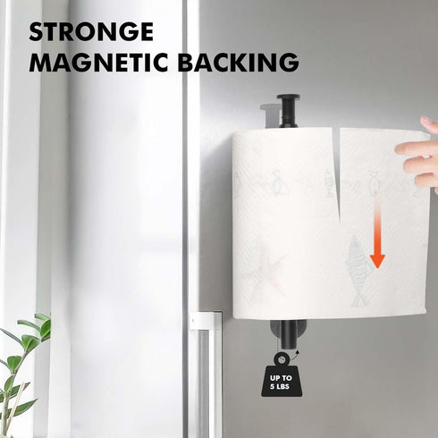 Magnetic Paper Towel Holder,One Hand Operable Paper Towel Holder Wall Mount Self Adhesive and Strong Magnetic Backing for Kitchen Refrigerator Gri...