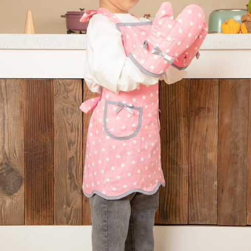 NEOVIVA Kids Apron and Kids Oven Mitts Set for Play Kitchen, Cute Polka Dots Toddler Kitchen Linen Set for Christmas Gift...