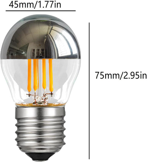 Half Chrome Light Bulb 4W Dimmable G45 Silver Mirror Reflected Light 40W Equivalent Warm White 2700K Silver Tipped Mirror Light Bulb E26 Base Deco...