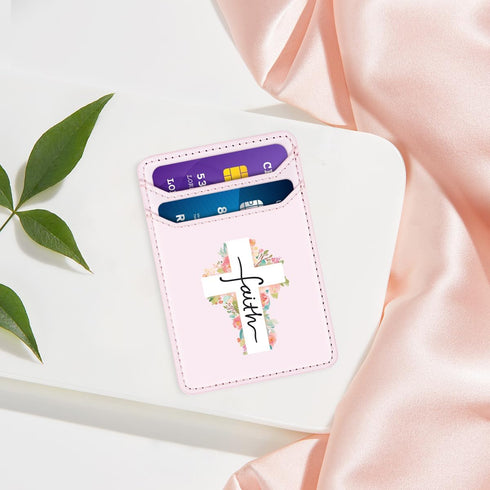Self Adhesive Card Holder for Back of Phone, Leather RFID Phone Wallet Pockets Stick On, Credit Card Holders Sleeve for Phone Case, Pink...