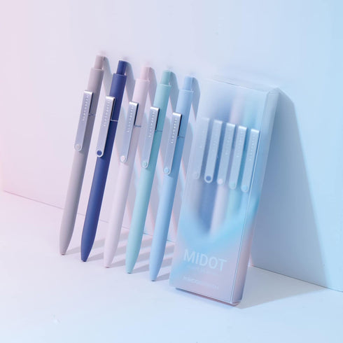Kaco MIDOT Gel Ink Pens 5 Pieces All Black Ink 0.5mm Fine Point Retractable Soft Touch Grip Aesthetic Cute Colored Pens Office School Supplies Sta...
