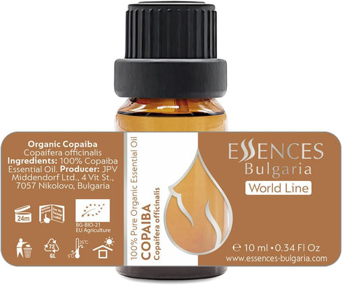 Essences Bulgaria Organic Copaiba Essential Oil 0.34 Fl Oz 10ml Copaifera officinalis - 100% Pure Natural Undiluted Therapeutic Grade Aromatherapy...