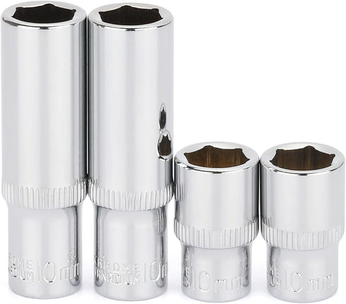 CASOMAN 4 Pieces 1/4-Inch Drive Impact Socket Set-10mm, Deep & Shallow, Metric, 6 Point Desgin, Mirror Chrome Finish...
