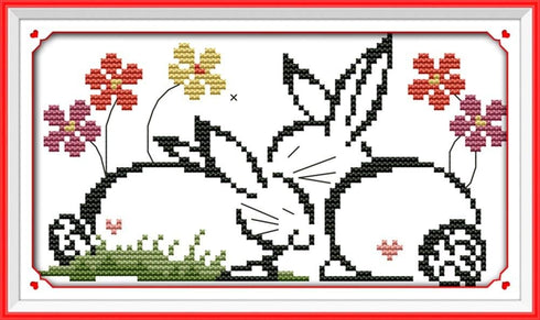 Cross Stitch Kits, Awesocrafts Little Rabbit Lovers Easy Patterns Cross Stitching Embroidery Kit Supplies Christmas, Stamped or Counted (Rabbit, S...