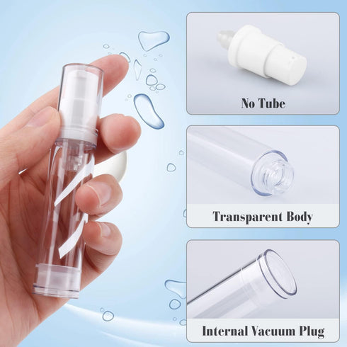 20Pcs 10ml/0.34oz Airless Pump Bottle Refillable Plastic Airless Vacuum Dispenser Portable Clear Cosmetic Sample Vial Container Jars for Lotion Em...
