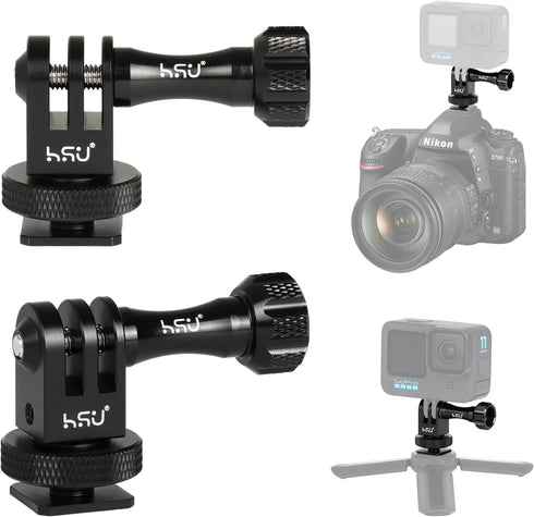 HSU Aluminum Cold Shoe Mount Adapter, 1/4-20 Screw Hole Tripod Mount Adapter for GoPro Hero 12/11/10/9/8/7/6, DJI Osmo Action AKASO, Applicable fo...