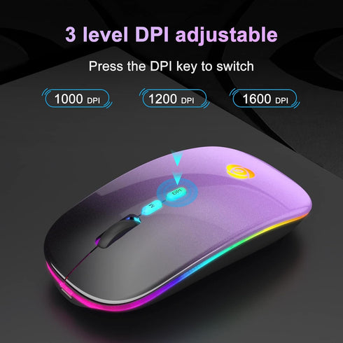 LED Wireless Mouse, Bluetooth Mouse &2.4GHz Instant Connection,Rechargeable Ultra Silent Slim,3 DPI 2 Connection Modes with USB-C to USB Adapter f...