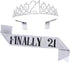21st Birthday Tiara and Sash Set for Girls - Crystal Crown Birthday Gift, Silver Sash for Party Supplies...