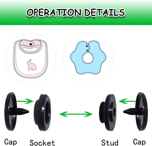 100 Sets T5 Plastic Snaps Round Resin Snaps Buttons for Clothing Diapers Crafting DIY Crafts (Black)...