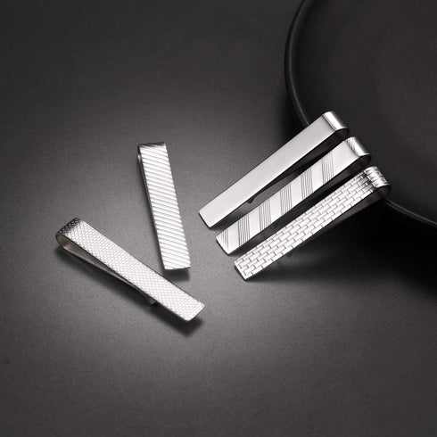 U7 Men Tie Clips for Wedding Anniversary Tie Clip Cufflinks Platinum/Black/Gold/Rose Gold Regular Tie Bar 1-6 Pcs,Customizable...