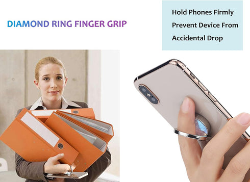 Glitter Bling Bling Phone Ring Holder,Sparkle Phone Ring Grip Artificial Stand with Flat Diamond,Flat Rhinestone Cell Finger Ring for Phones,Pad(S...