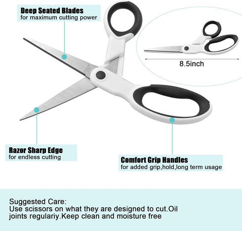 Premium Tailor Sewing Scissors Bundle, 8.2" Sharp Fabric Scissors Heavy Duty with Comfort Grip, 5.1"/4” Detail Embroidery Scissors, 5.5" Thread Sn...