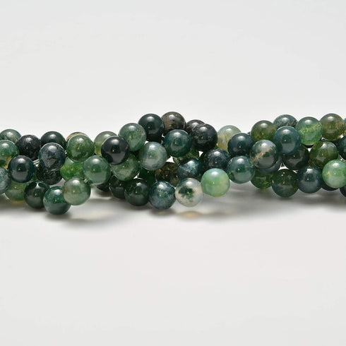 NCB 200PCS 8mm Natural Green Moss Agate Gemstone Round Spacer Loose Beads for Jewelry Making with Crystal Stretch Cord (Green Moss Agate, 8mm 200B...
