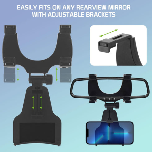 Cellet Vehicle Rear View Mirror Phone Holder Mount Universal Smartphone Cradle Compatible to iPhone 14 Pro Max Plus 13 12 11 XR XS SE Galaxy Z Fli...