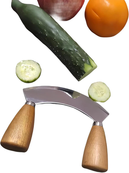 Mezzaluna Chopper Rocking Knife with Sharp Blades,ULU Knife As a Veggie Rocker Pizza Cutter Kale Herbs Chopper Cheese Slicer...