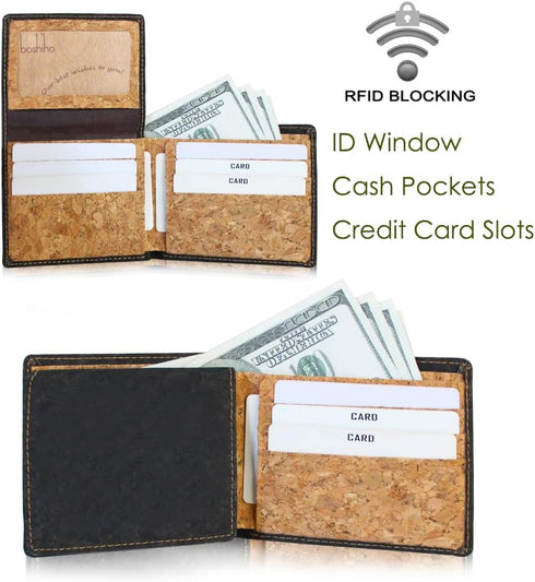 boshiho RFID Blocking Cork Wallet, Slim Bifold Vegan Credit Card Holder Coin Purse Eco Friendly Gift for Men and Women...