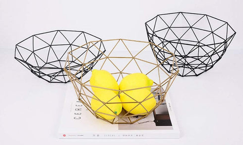 Geometric Metal Wire Fruit Bowl, Iron Arts Fruit Storage Baskets for Kitchen Counter (Black, Normal)...