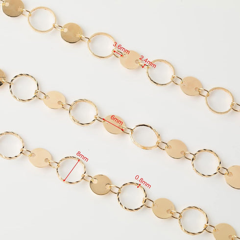 YOUBEIYEE 16 Feet/5M KC Gold Plated Jewelry Chains Cable Circle Link Chain with Sequins Women Necklace Chains Bulk for Jewelry Making with Lobster...