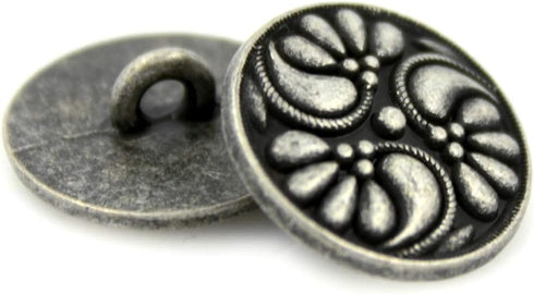 Bezelry 12 Pieces Flower Swirl Antique Silver Metal Shank Buttons 18mm (11/16 inch)...