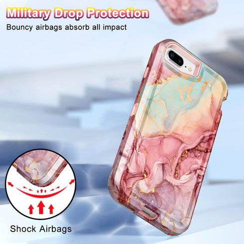CASEFIV for iPhone 8 Plus/7 Plus/6 Plus/6s Plus Case, Marble Heavy Duty Shockproof Full Body Hard PC+Soft Silicone Drop Protective Women Girls Cas...