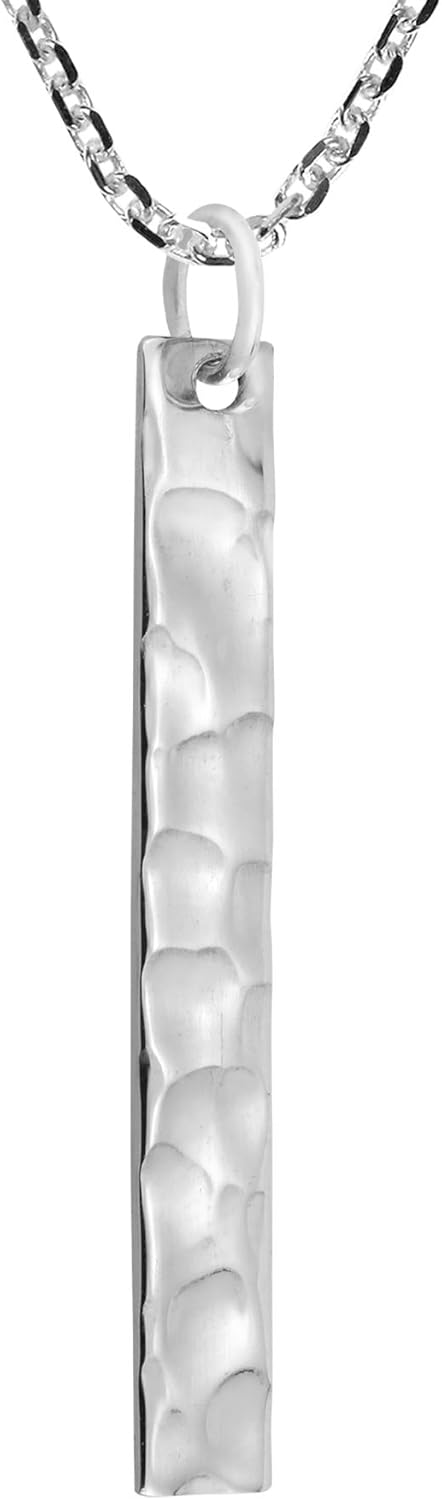 AeraVida Minimalist Hammered Vertical Bar in 925 Sterling Silver Pendant Necklace | Casual Everyday Jewelry | 18 inch...