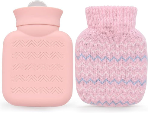 320ml Hot Water Bottle with Knited Cover, Mini Hot Water Bag for Pain Relief, Waist, Back, Neck, Shoulders, Small Leak Proof Hot Water Bottle with...