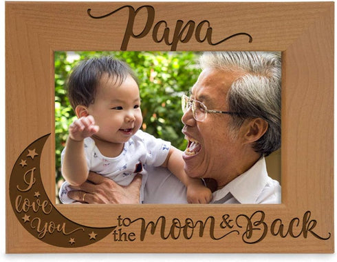 KATE POSH Papa I Love You to the Moon and Back Natural Wood Engraved Picture Frame. Best Grandpa Ever, Father's Day, Papa Gifts for Birthday, from...