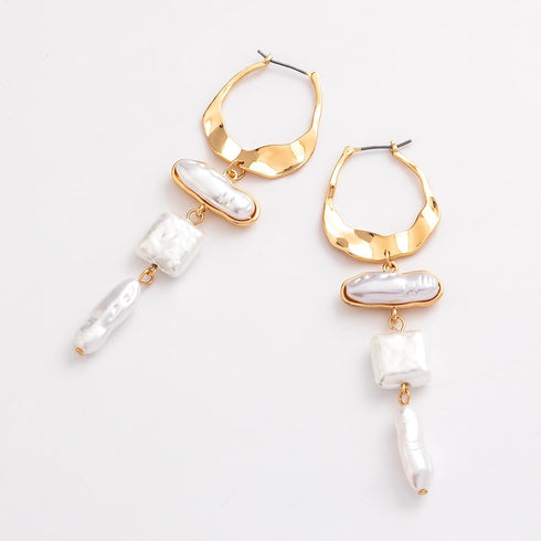 Statement Pearl Dangle Earring Luxury Chandelier Earring Gold and Pearl Earring Organic Style Earring Hoop Earring...