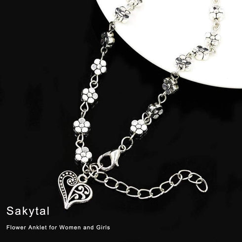 Boho Flower Ankle Bracelets Silver Heart Hanging Anklets Beach Foot Bracelet Jewelry for Women(1PCS)...