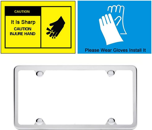 License Plate Frames, Indeed BUY 2 Pcs 4 Holes Slim Stainless Steel Polish Mirror License Plate Frame and Chrome Screw Caps...