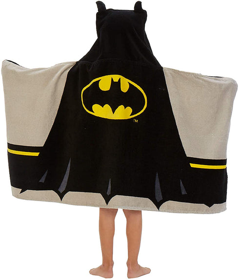 Batman Kids Soft Terry Cotton Bath / Beach / Pool Hooded Towel Wrap, 24 x 50", Black and Yellow...