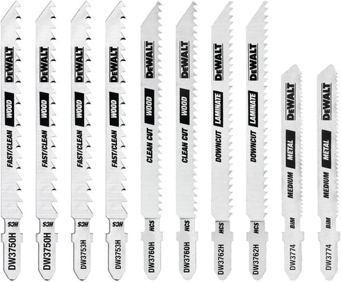 DEWALT Jigsaw Blades Set with Case, T-Shank, 10-Piece (DW3741C)...