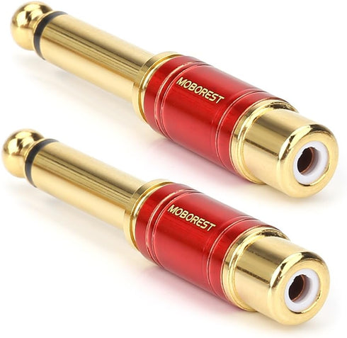 MOBOREST 1/4 in to RCA Female Pure Copper Adapter, 6.35mm Mono TS Plug Male 1/4 inch to RCA Female Stereo Interconnect Audio Adapter, (Red-2Pack)...