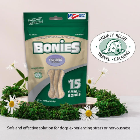 Bonies Natural Calming Formula Small-Sized Single Bone - Contains Chamomile & Lavender, Help Anxiety, Excessive Barking & Trembling, Chicken Flavo...