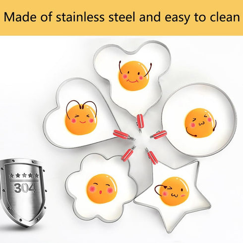Egg Ring Molds for Cooking 5 Pack Griddle Egg Rings Stainless Steel Egg Cooking Rings Heart, Flower, Star, Micha, Round Pancake Mold Set, Red...