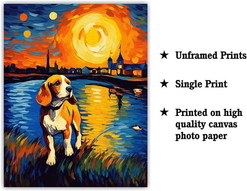 Bestbuddy Pet 11X14 Unframed Starry Night Van Gogh Inspired Beagle Dog by the Lake Farm House Family Animal Pet Family Oil Painting Art Print Post...