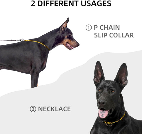 Golden Chain Dog Collar, Dog Training Choke Collar, Martingale Training Choke Collar Adjustable, 18K Cuban Link Strong Heavy Duty, M, 21.5inch*3mm...