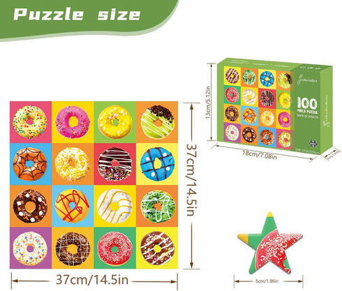100 Piece Donuts Jigsaw Puzzle for Kids Teens Age 4-8 Gift Family Time Unique Shapes...