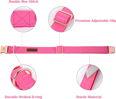 Elegant little tail Pink Dog Collar and Leash, Durable Pet Collar, Leather Dog Collar Adjustable Girl Dog Collars for Medium Dogs...
