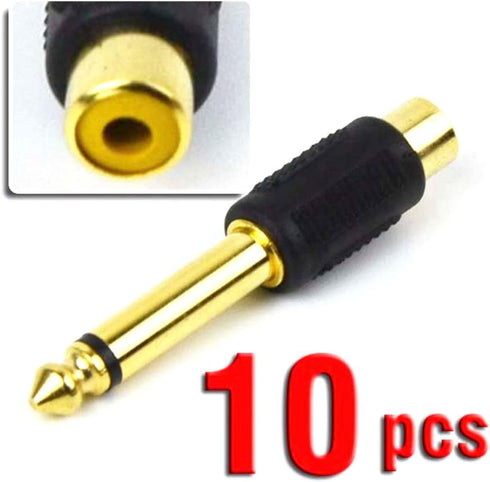 CESS 6.35mm 1/4 Inch TS Plug to RCA Female Jack Audio Adapter, Gold Plated (10 Pack)...
