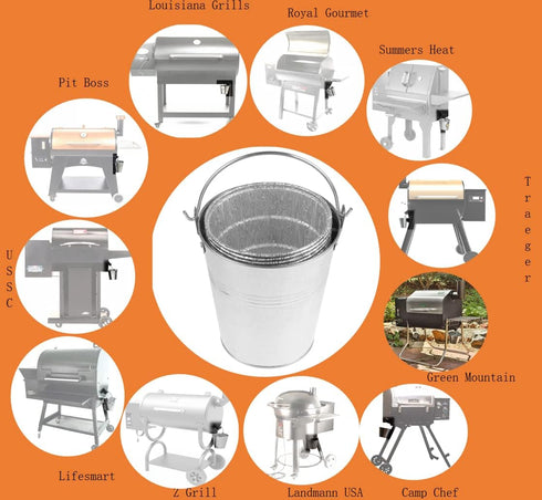 Grease Bucket & Liners Replacment Traeger, Z Grill, Green Mountain Pellet Wood Smoker(1, Siliver Bucket)...